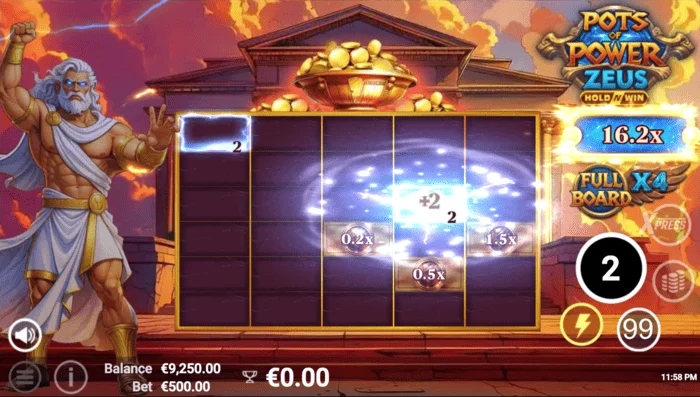 Pots of Power: Zeus – Spielbildschirm im Bonusmodus
